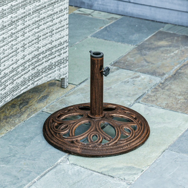 Outdoor Parasol Base Heavy Cast Metal Stand for Secure Garden Shade, Fits 38-48mm Poles, Bronze Outsunny