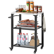 Three-Shelf Outdoor Grill Cart with Stainless Steel Top and Wheels for Kitchen and Garden by Outsunny