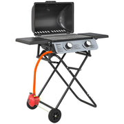 Foldable 2 Burner Gas BBQ Grill with Wheels and Thermometer Lid for Outdoor Cooking by Outsunny