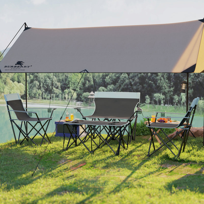 Foldable Outdoor Table and Chairs Set for 4 with Cup Holders and Carry Bag Grey
