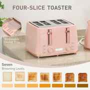 Fast Boil 17L Jug Kettle and 4 Slice Toaster Set with 7 Browning Levels, Light Pink