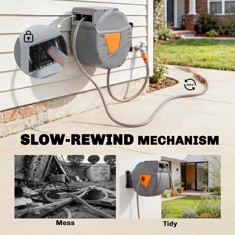 Retractable Garden Hose Reel With 40m Tangle Free Hose for Easy Watering and Cleaning Orange Outsunny