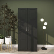 Black Double Panelled Door Wardrobe with Shelves by HOMCOM