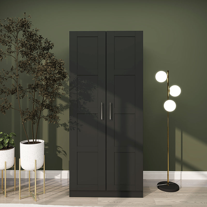 Black Double Panelled Door Wardrobe with Shelves by HOMCOM