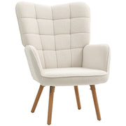 Cream Upholstered Wingback Armchair with Tufted Back and Wooden Legs for Lounge or Bedroom