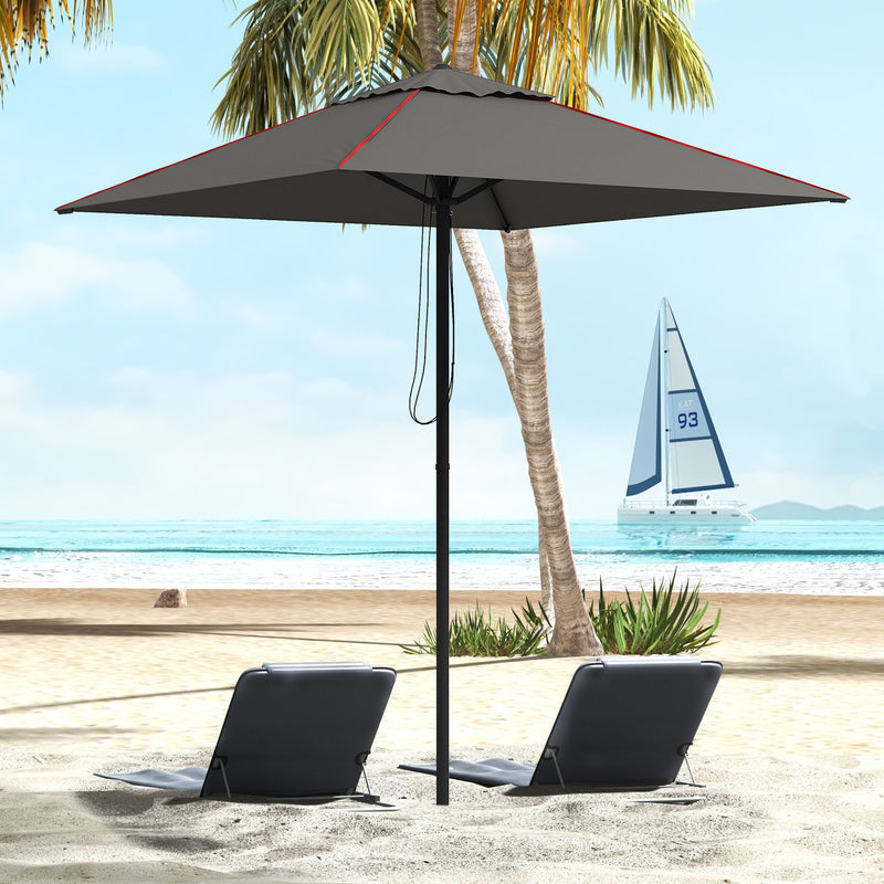Grey and Red 215cm Square Garden Parasol with Contrast Piping for Stylish Shade