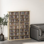 16 Compartment Wooden Media Storage Shelf in Natural Finish for DVDs and CDs by Homcom