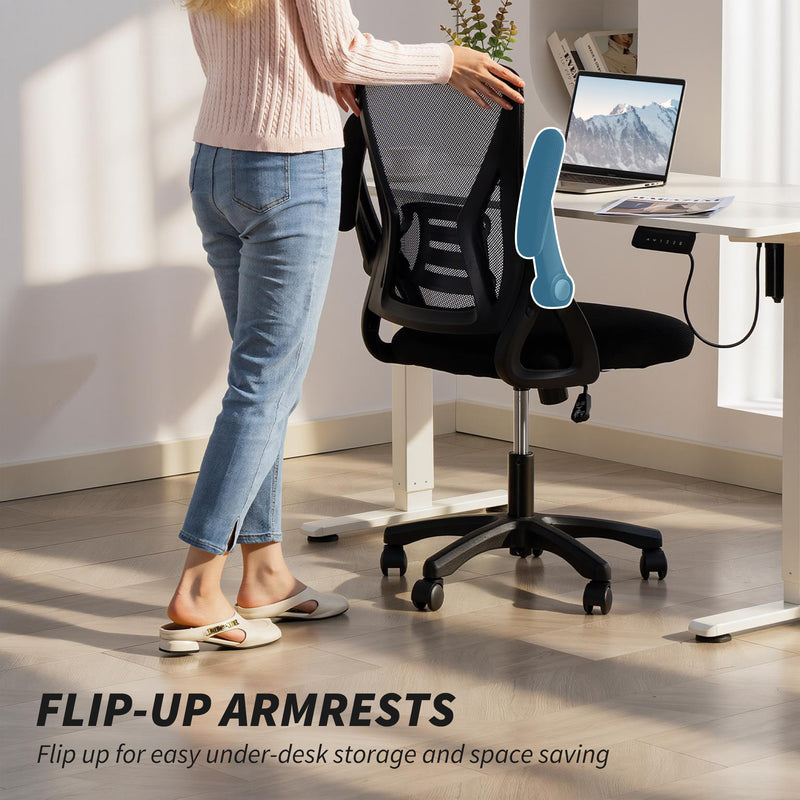 Office Chair with Lumbar Support and Flip Up Arms for Comfortable Home Working Black