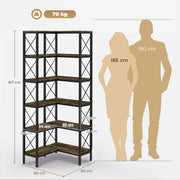 Corner Bookshelf with 5 Shelves for Space Saving Storage and Display Rustic Brown Homcom