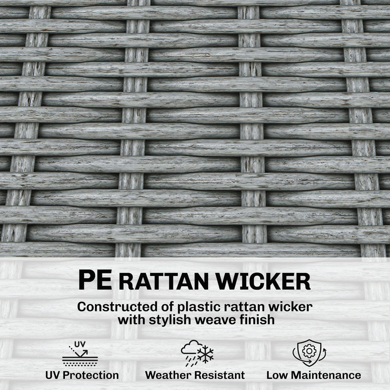 Modular Rattan Patio Furniture Set with Washable Cushions and Glass Table, Grey