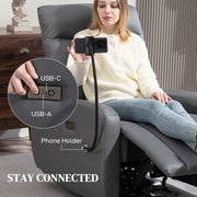 Grey Electric Recliner Armchair with USB Type C Port and Phone Holder by HOMCOM