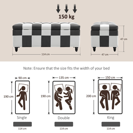 Velvet Storage Ottoman Bench in Dark Grey and White With Lid Ideal for Bedroom or Lounge