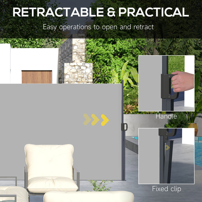 Light Grey 400 x 160cm Retractable Side Awning Privacy Screen for Garden or Patio by Outsunny