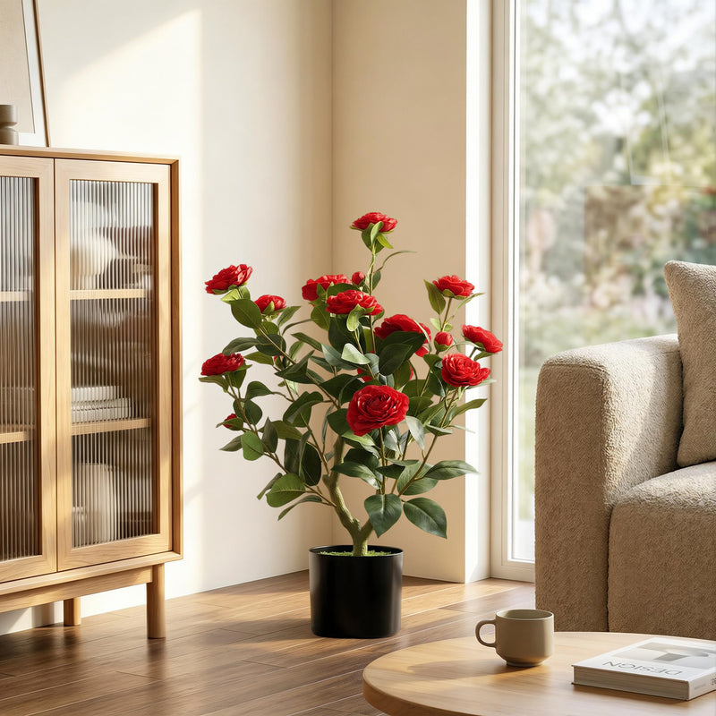 Artificial Camellia Plant for Lasting Indoor Colour with Realistic Red Blossoms Homcom