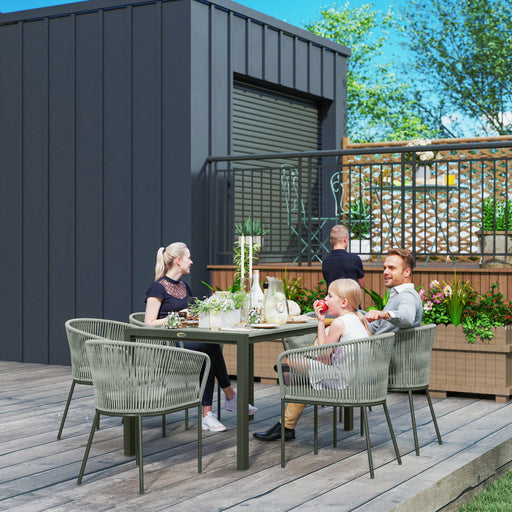 Grey 6 Seater Rattan Garden Dining Set with Rectangular Acacia Table and Cushions by Outsunny