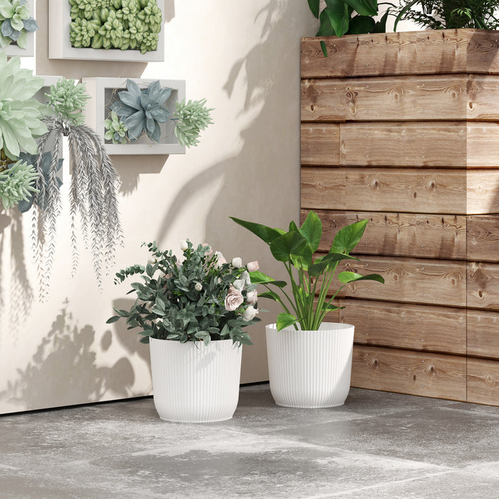 Set of Two 22cm White Planters Lightweight and Weather Resistant by Outsunny