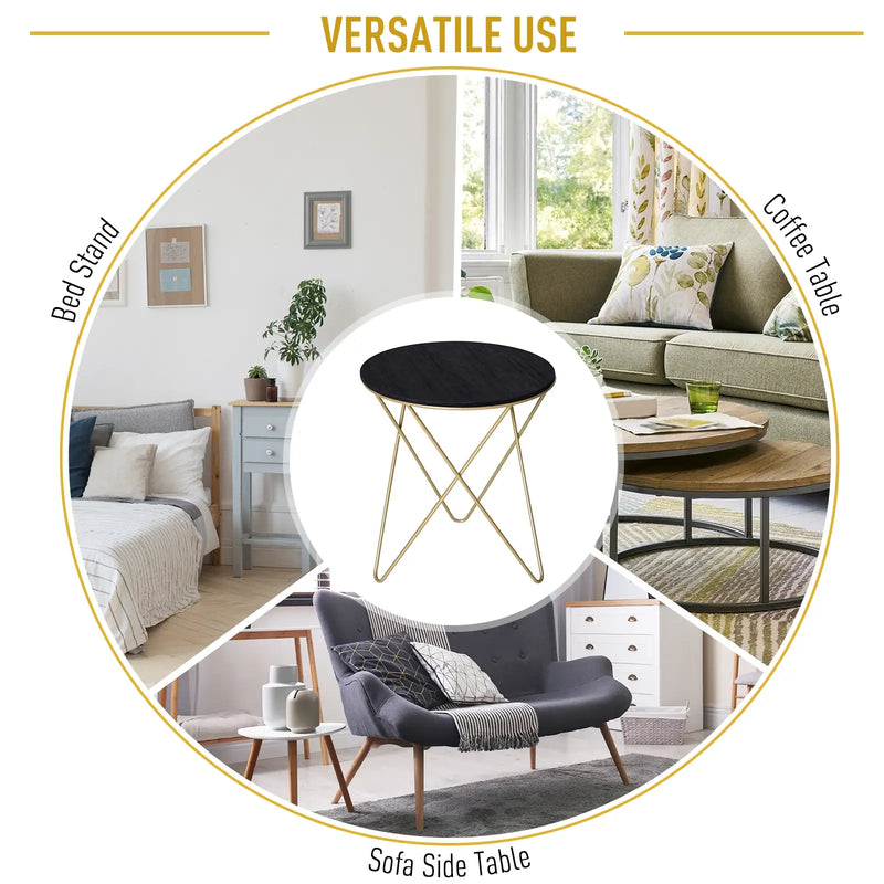Round Coffee Table with Metal Crossed Legs, Modern Living Room Furniture - Black/Gold Tone (Φ43cm) by Homcom Homcom