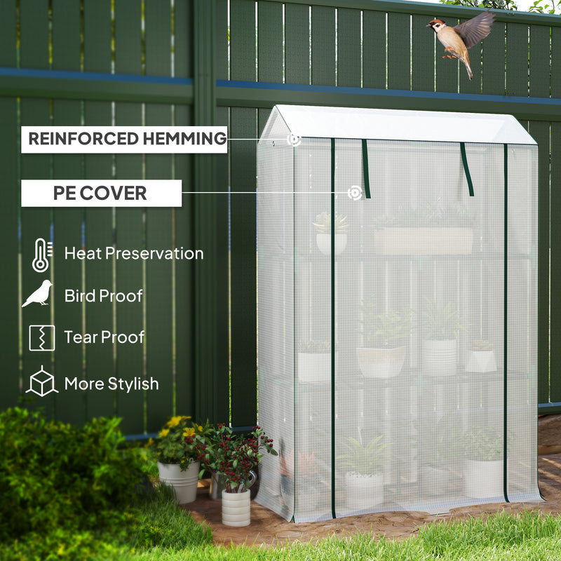 White Three Shelf Steel Frame Greenhouse 40 x 100cm for Plants and Seedlings by Outsunny