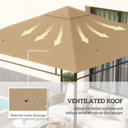 3 x 3 m Garden Gazebo Roof Canopy Replacement With Drainage Holes Top Cover Beige AOSOM
