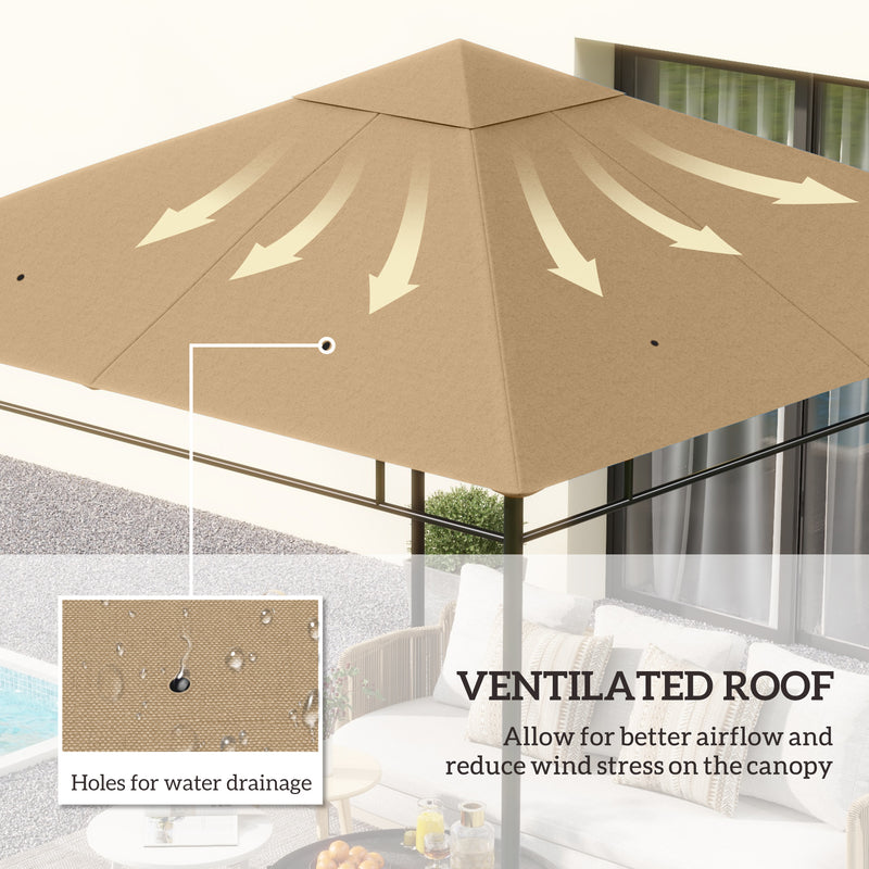 3 x 3 m Garden Gazebo Roof Canopy Replacement With Drainage Holes Top Cover Beige AOSOM