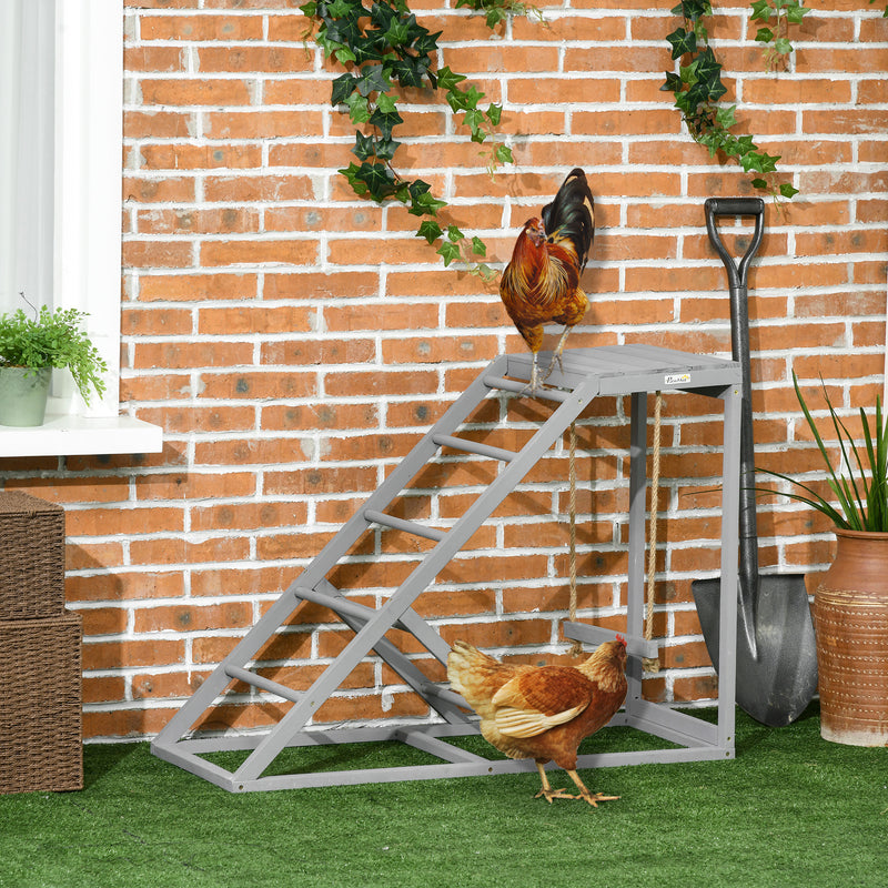 Wooden Chicken Toy Coop With Swing Ladder and Platform for Small Pets Grey