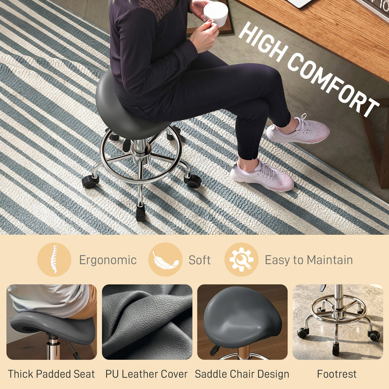 Ergonomic Saddle Chair for Healthy Posture in Home Office or Salon Grey AOSOM