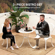 3 Piece White Cast Aluminium Garden Bistro Set With Umbrella Hole by Outsunny