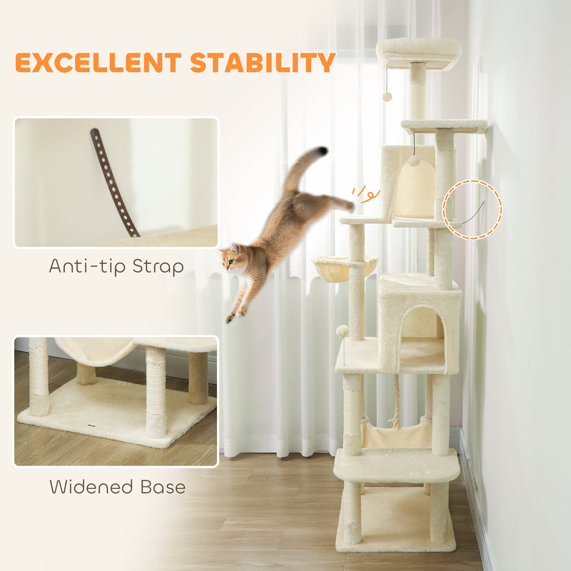 Cat Tower for 2 or 3 Cats with Multiple Platforms and Scratch Posts Beige and Cream White