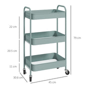 Three Tier Steel Storage Trolley with Wheels in Light Blue for Home and Office by HOMCOM