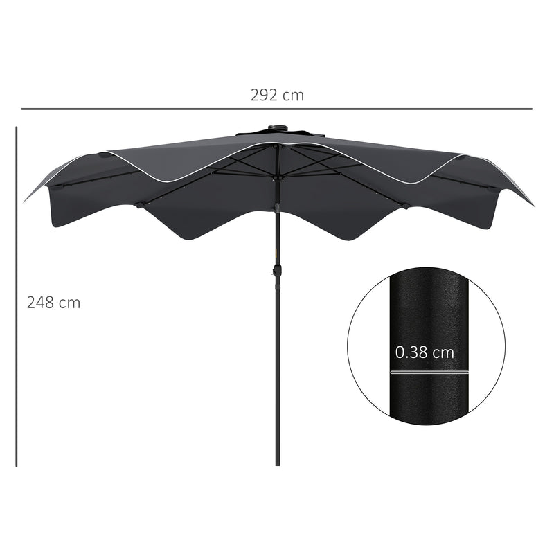 Dark Grey 3m Solar Garden Parasol with LED Lights and Tilt for Outdoor Patio Shade