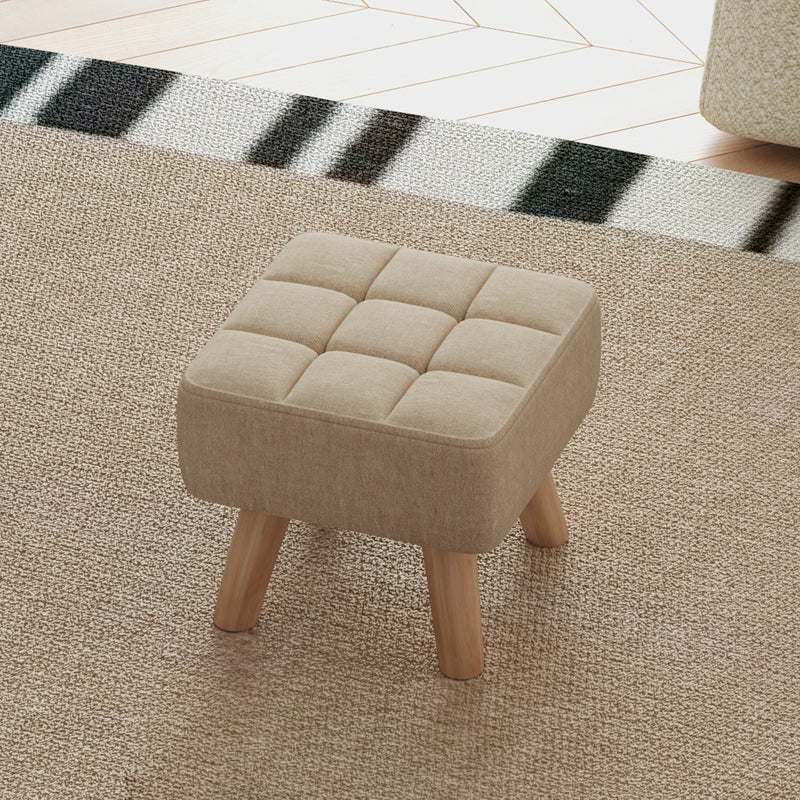 Brown Linen Look Square Padded Footstool Ottoman for Living Room by HOMCOM