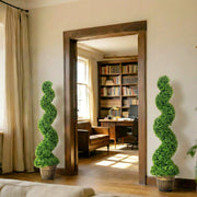 Artificial Spiral Boxwood Trees Set of 2 for Easy Care Indoor or Outdoor Greenery Green AOSOM