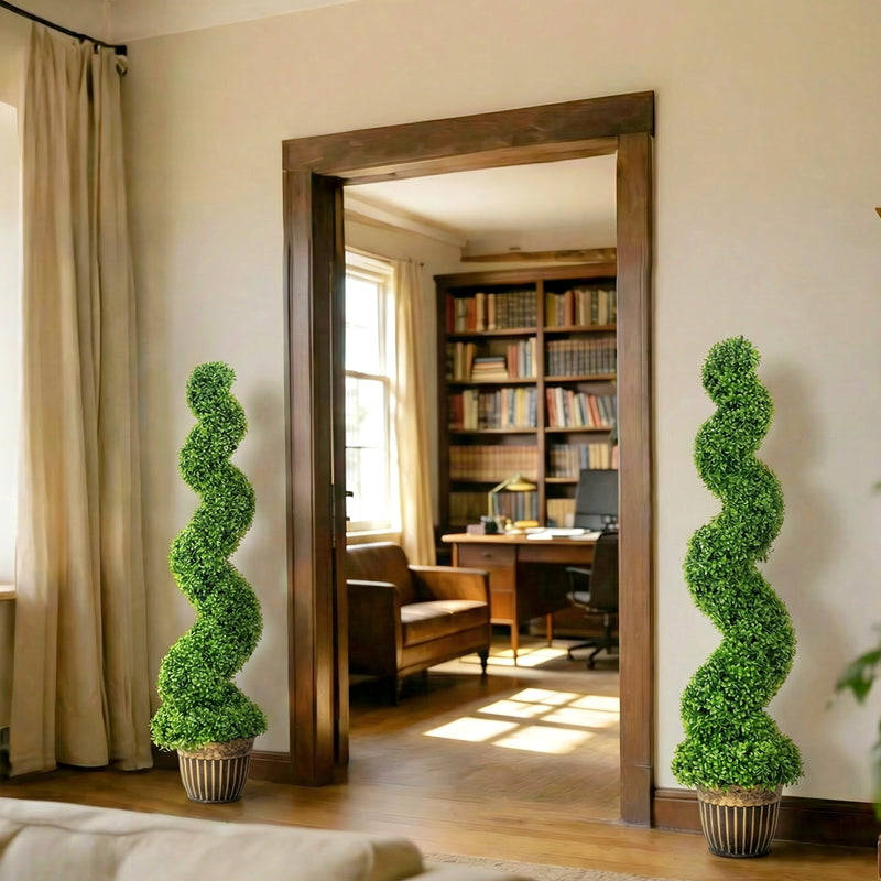 Artificial Spiral Boxwood Trees Set of 2 for Easy Care Indoor or Outdoor Greenery Green AOSOM