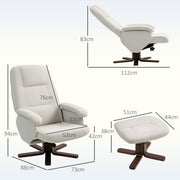 Linen Swivel Recliner Armchair with Footstool and Wooden Base for Living Room Comfort Beige