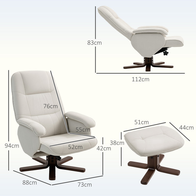 Linen Swivel Recliner Armchair with Footstool and Wooden Base for Living Room Comfort Beige