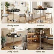4 Seat Round Glass Dining Table for Everyday Meals with Stable Metal Base Black Homcom