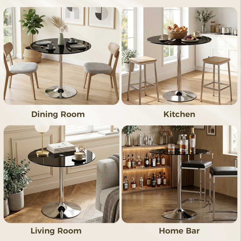 4 Seat Round Glass Dining Table for Everyday Meals with Stable Metal Base Black Homcom
