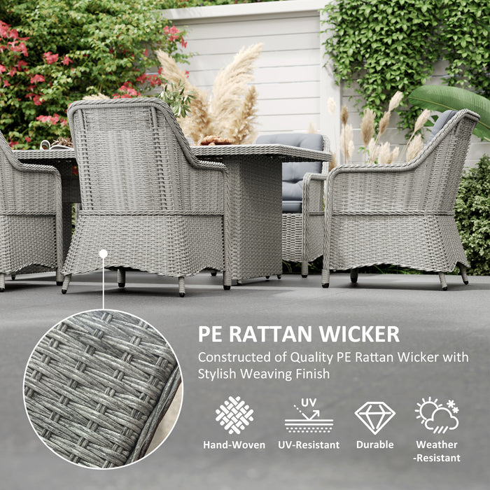 Grey 6 Seater Rattan Patio Dining Set With Cushions and Glass Top Table by Outsunny