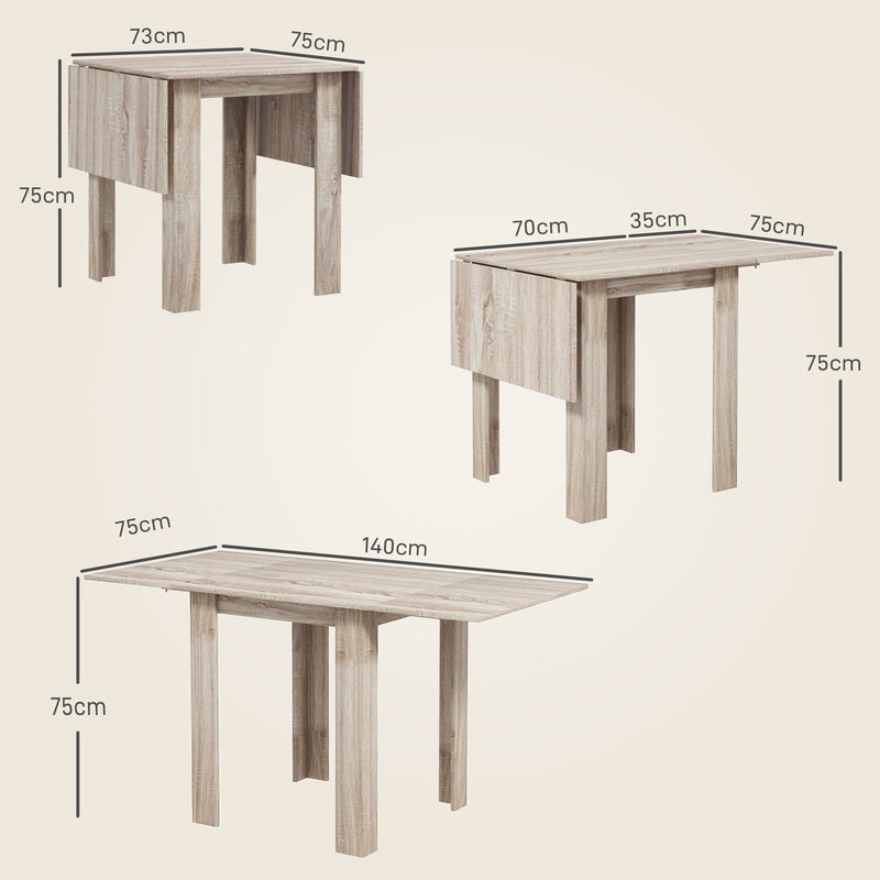 Four Seater Drop Leaf Dining Table Space Saving Folding Design for Dining Room Wood Effect