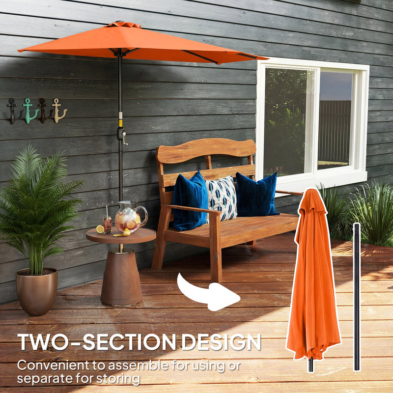 Half Parasol for Balcony or Small Garden with UV Protection and Easy Crank Handle, Orange