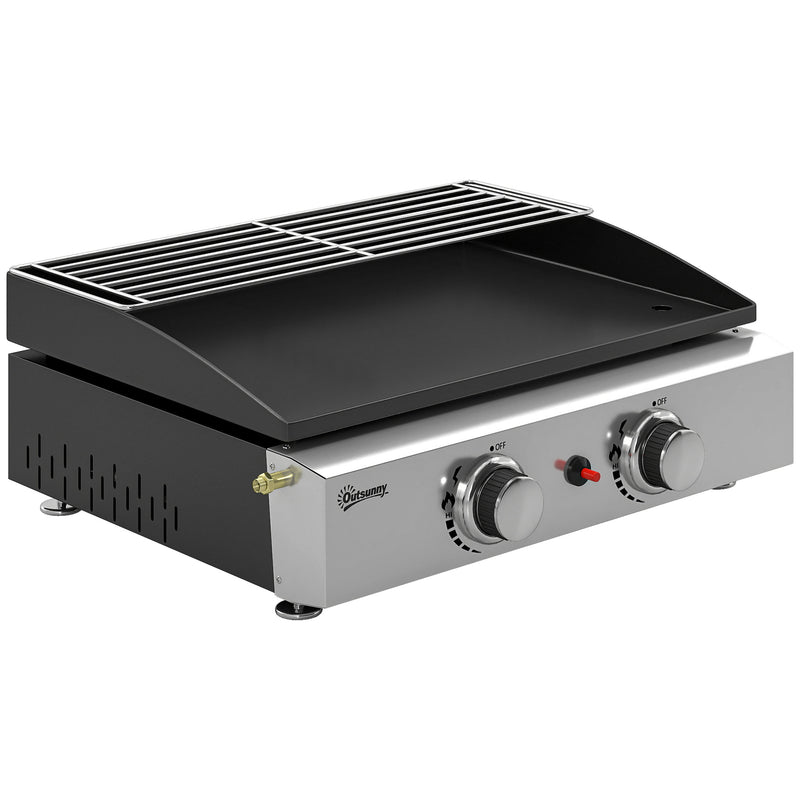 Portable Gas BBQ with 2 Cooking Zones and Warming Rack for Easy Outdoor Meals Black Outsunny