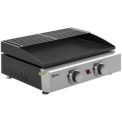 Portable Gas BBQ with 2 Cooking Zones and Warming Rack for Easy Outdoor Meals Black Outsunny