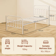 White Single Metal Bed Frame Minimalist Design Strong and Durable by HOMCOM