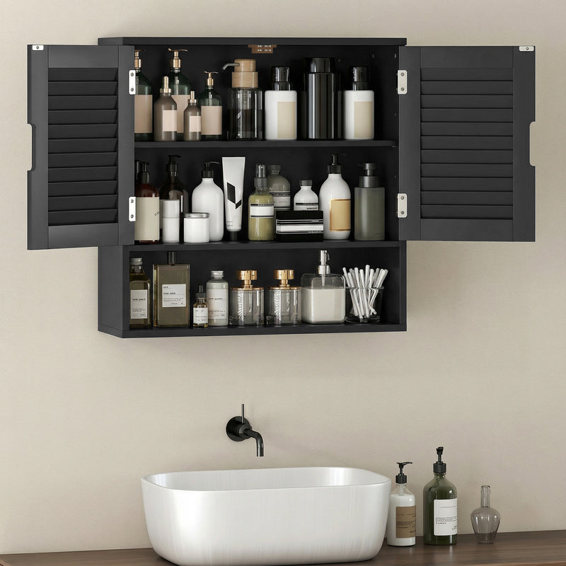 Wall Mounted Bathroom Cabinet With Adjustable Shelves For Compact Storage Black AOSOM