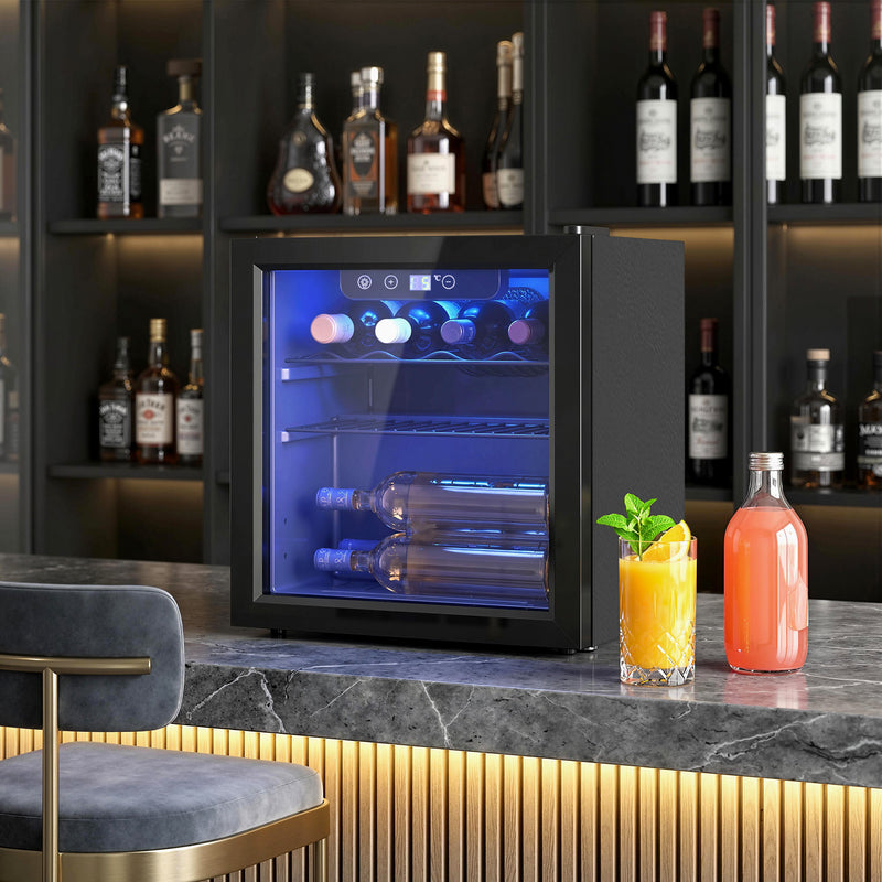 Wine Cooler for 12 Bottles with Double Glass Door and Quiet Operation Black Homcom