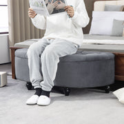 Velvet Feel Half Moon Storage Ottoman Seat With Hidden Compartment, Dark Grey