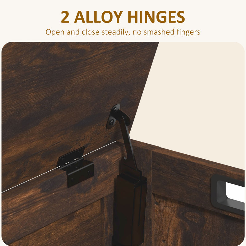 Rustic Brown Wooden Storage Chest with Safety Hinges and Cut Out Handles