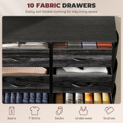 Chest of 10 Drawer Fabric Storage Unit With Metal Frame For Bedroom or Hallway Black