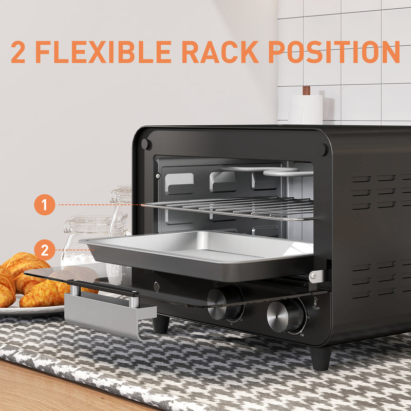 12L Mini Toaster Oven With Timer And Adjustable Heat Ideal For Small Kitchens Black AOSOM