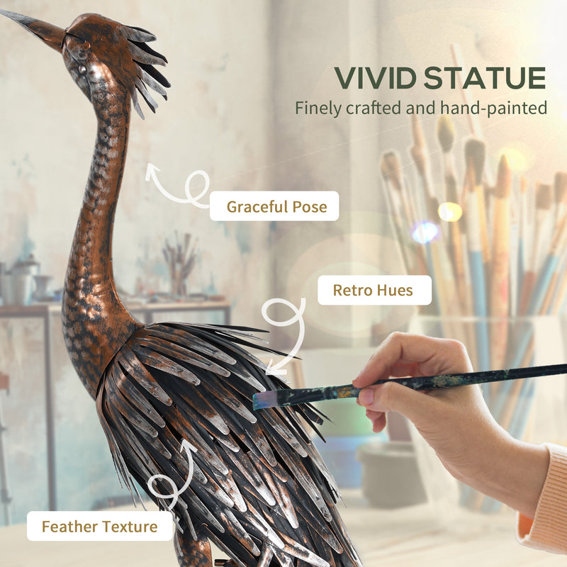 Heron Garden Statue Metal Standing Ornament with Stakes for Patio or Pond by Outsunny